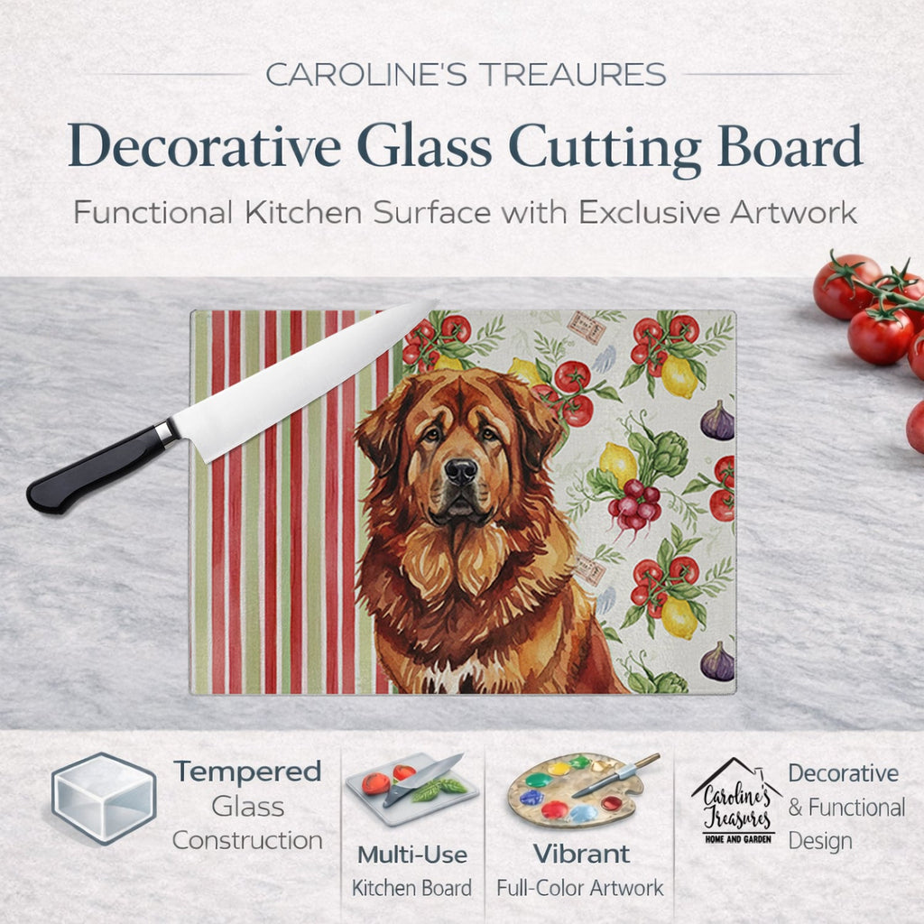 Red Gold Tibetan Mastiff Vegetables Cutting Board Tempered Glass Kitchen Cutting Surface, Heat Resistant Chopping, Non-Slip Feet, Food Prep & Serving