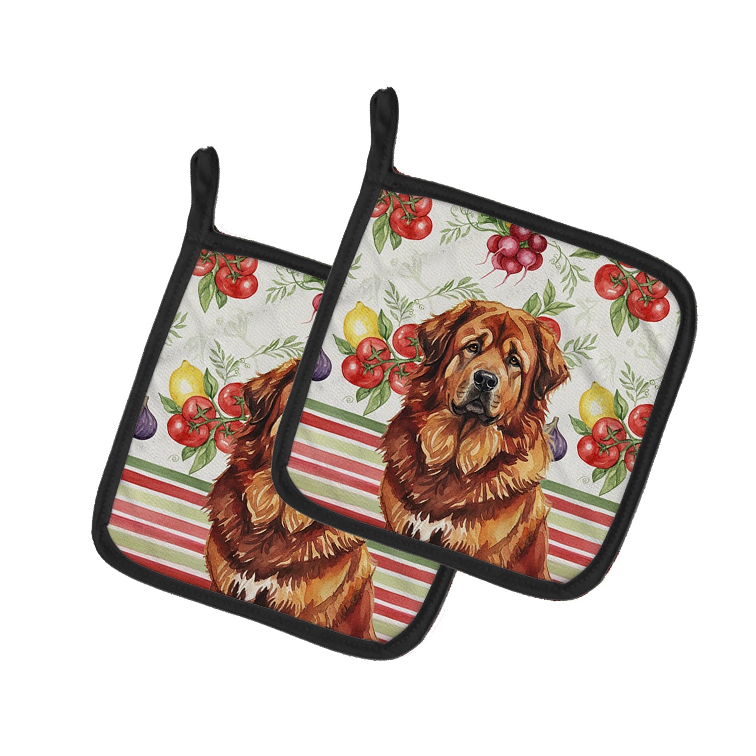 Red Gold Tibetan Mastiff Vegetables Pot Holder Set of 2 Heat Resistant Quilted Hot Pads 7.5 x 7.5 Inch, Insulated Kitchen Trivets for Cooking & Baking