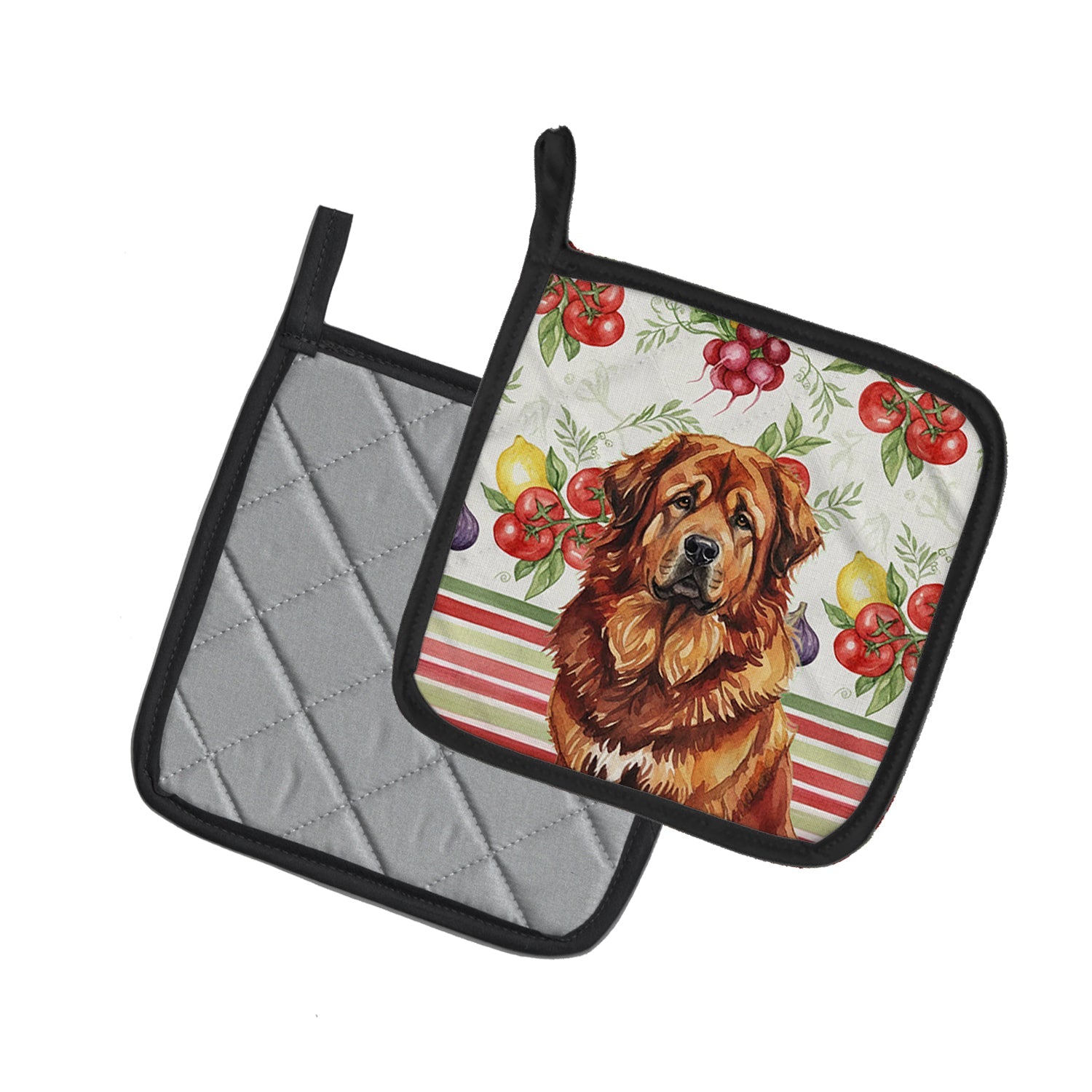 Red Gold Tibetan Mastiff Vegetables Pot Holder Set of 2 Heat Resistant Quilted Hot Pads 7.5 x 7.5 Inch, Insulated Kitchen Trivets for Cooking & Baking