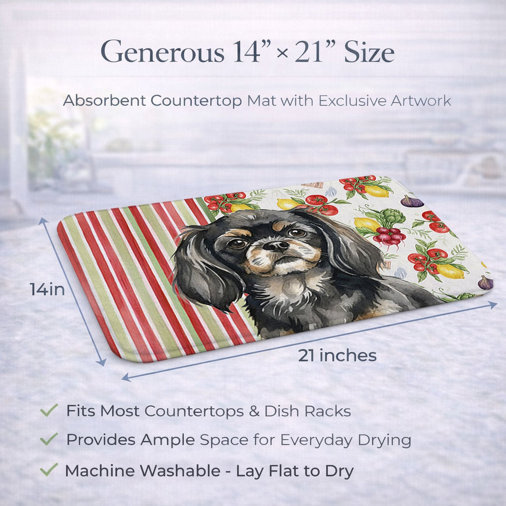 Black and Tan Tibetan Spaniel Vegetables Dish Drying Mat Absorbent Dish Drying Mat Pad for Kitchen Counter Dish Drainer Mat for Countertop, 14 x 21", Multicolor