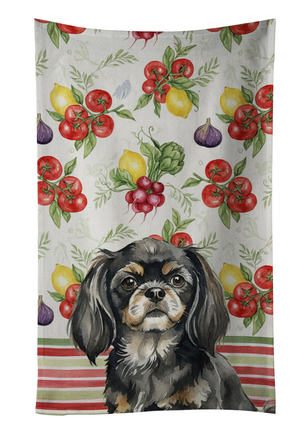 Black and Tan Tibetan Spaniel Vegetables Kitchen Towel Velour Plush Front and Cotton Loop Back Machine Washable