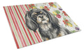Black and Tan Tibetan Spaniel Vegetables Cutting Board Tempered Glass Kitchen Cutting Surface, Heat Resistant Chopping, Non-Slip Feet, Food Prep & Serving