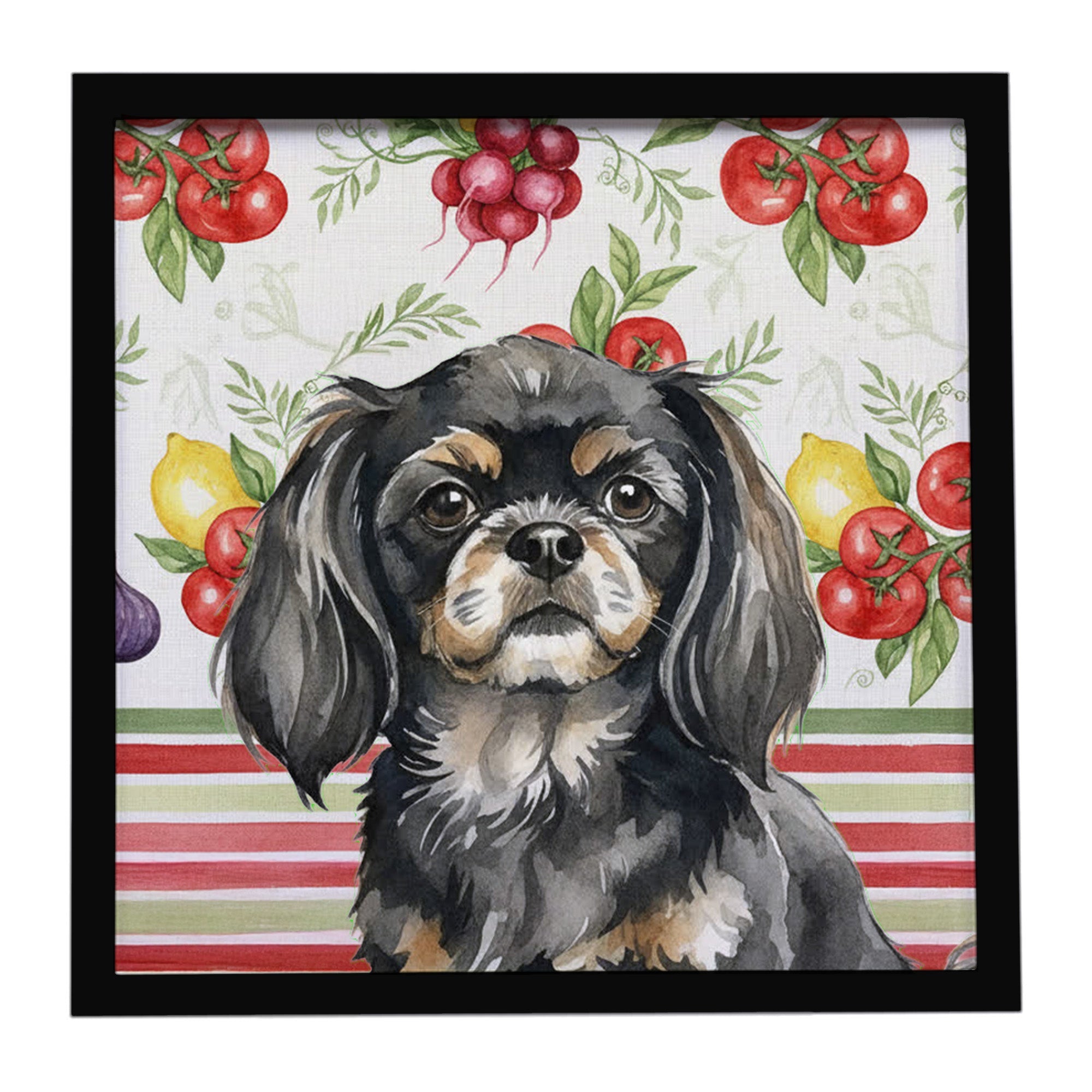 Black and Tan Tibetan Spaniel Vegetables Framed Metal Print Bathroom, Kitchen, Office, Home Decor Wall Art Ready to Hang, Square, 8X8