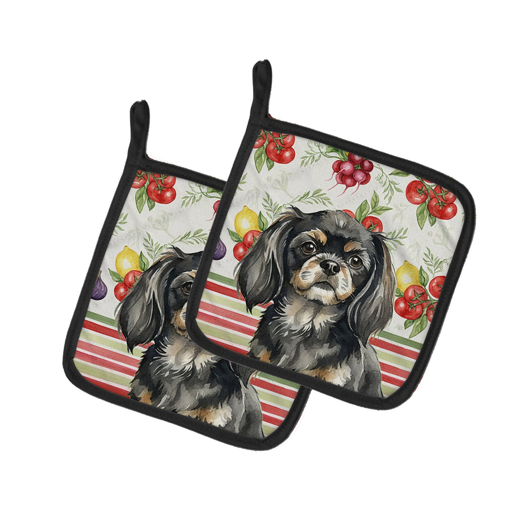Black and Tan Tibetan Spaniel Vegetables Pot Holder Set of 2 Heat Resistant Quilted Hot Pads 7.5 x 7.5 Inch, Insulated Kitchen Trivets for Cooking & Baking