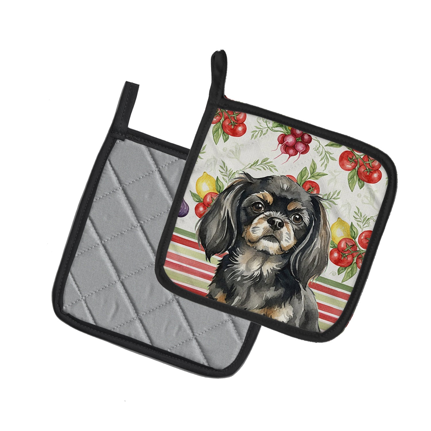 Black and Tan Tibetan Spaniel Vegetables Pot Holder Set of 2 Heat Resistant Quilted Hot Pads 7.5 x 7.5 Inch, Insulated Kitchen Trivets for Cooking & Baking