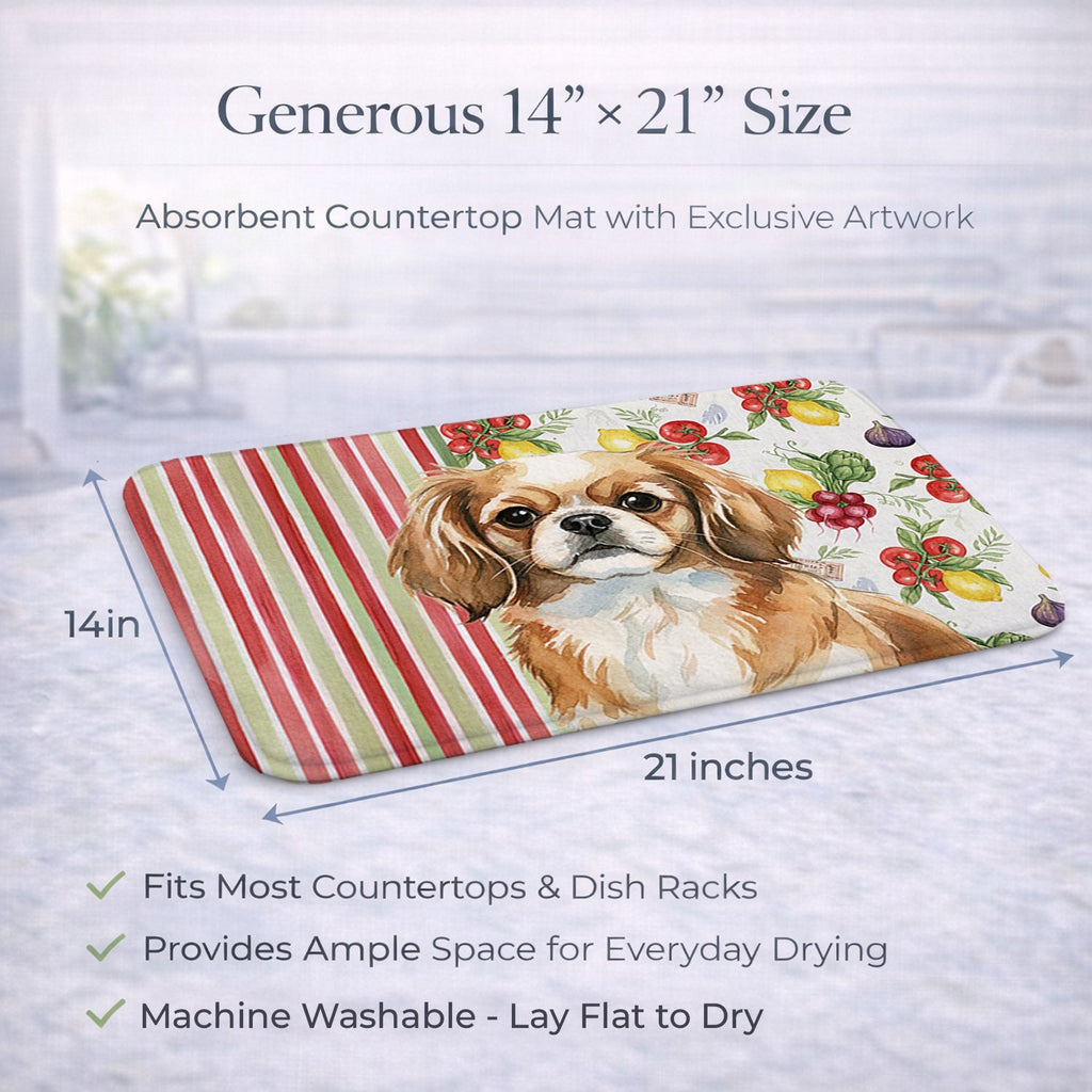 Tibetan Spaniel Vegetables Dish Drying Mat Absorbent Dish Drying Mat Pad for Kitchen Counter Dish Drainer Mat for Countertop, 14 x 21", Multicolor