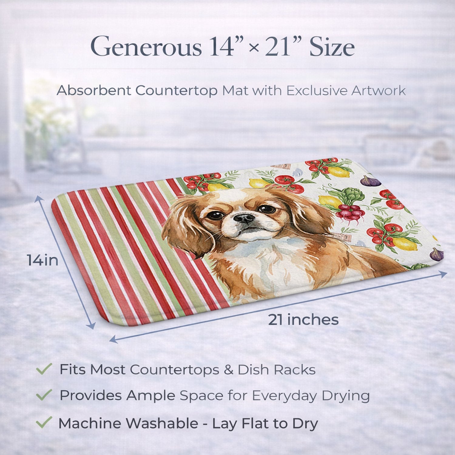Tibetan Spaniel Vegetables Dish Drying Mat Absorbent Dish Drying Mat Pad for Kitchen Counter Dish Drainer Mat for Countertop, 14 x 21", Multicolor