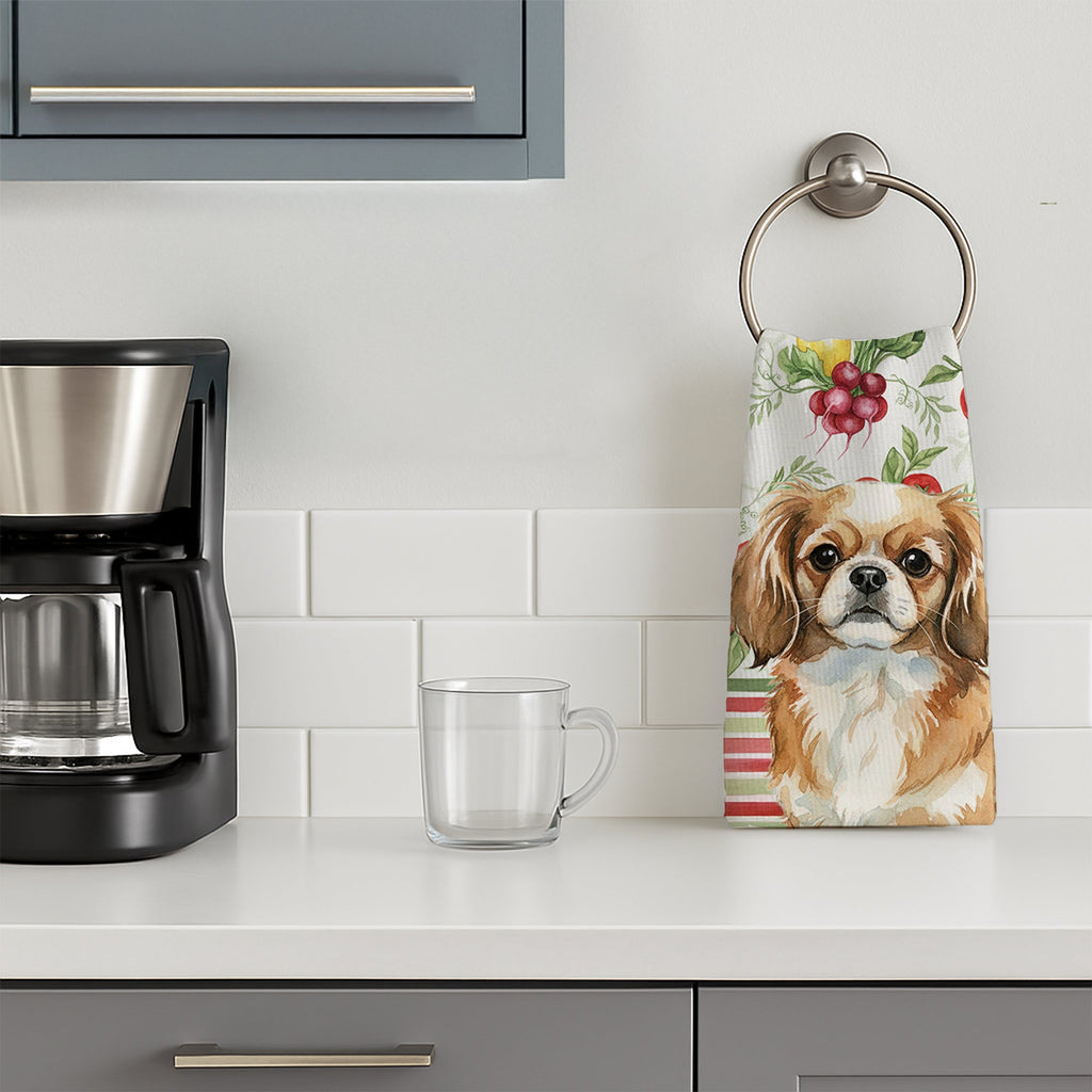 Tibetan Spaniel Vegetables Kitchen Towel Velour Plush Front and Cotton Loop Back Machine Washable