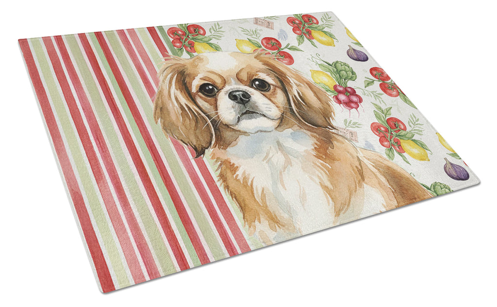 Tibetan Spaniel Vegetables Cutting Board Tempered Glass Kitchen Cutting Surface, Heat Resistant Chopping, Non-Slip Feet, Food Prep & Serving