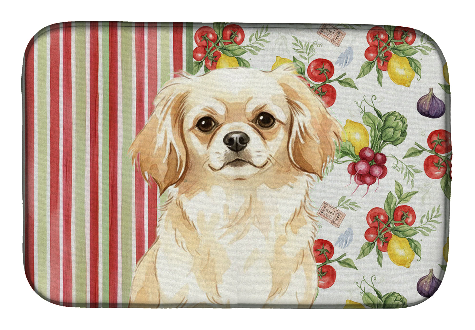 Cream Tibetan Spaniel Vegetables Dish Drying Mat Absorbent Dish Drying Mat Pad for Kitchen Counter Dish Drainer Mat for Countertop, 14 x 21", Multicolor