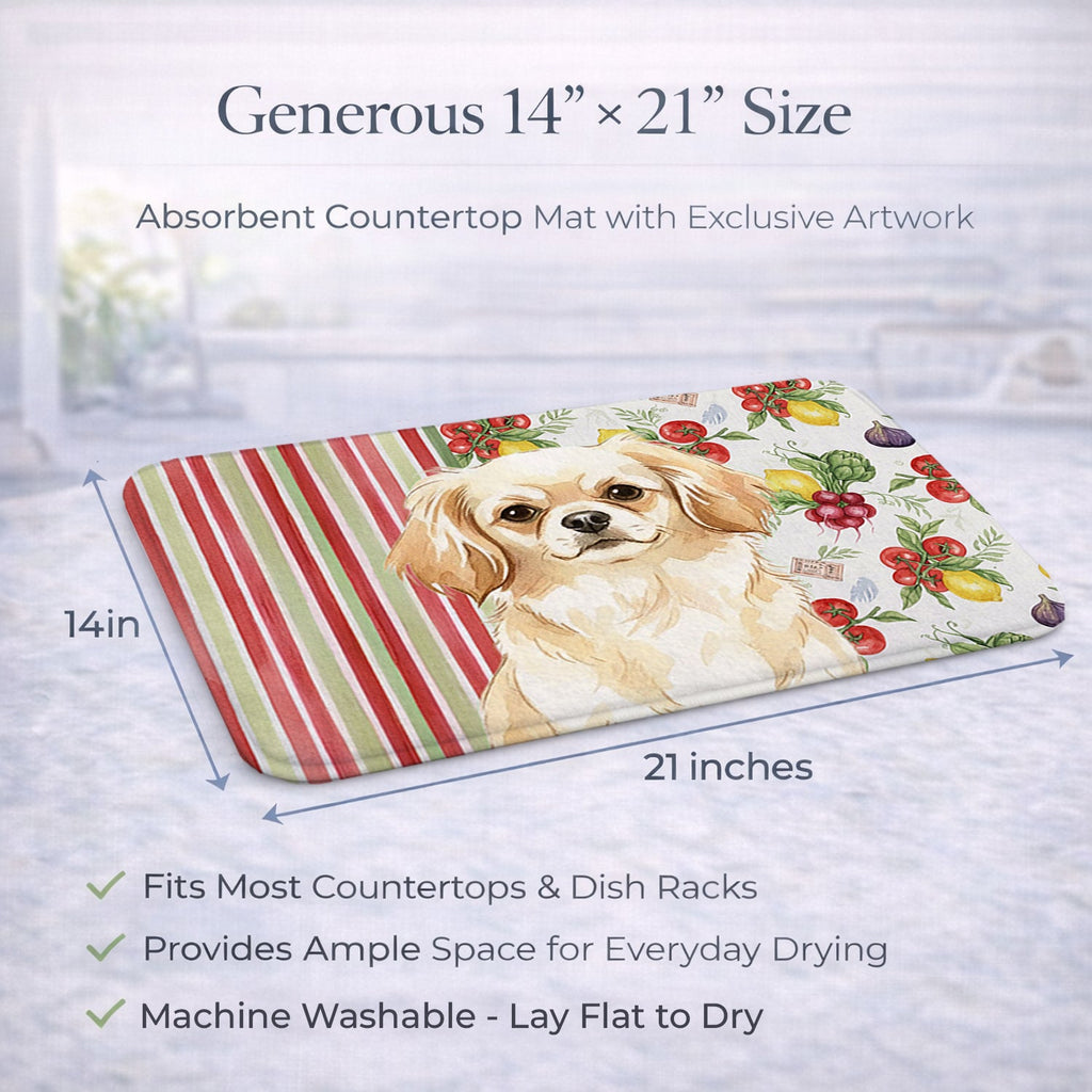 Cream Tibetan Spaniel Vegetables Dish Drying Mat Absorbent Dish Drying Mat Pad for Kitchen Counter Dish Drainer Mat for Countertop, 14 x 21", Multicolor