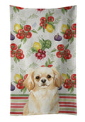 Cream Tibetan Spaniel Vegetables Kitchen Towel Velour Plush Front and Cotton Loop Back Machine Washable