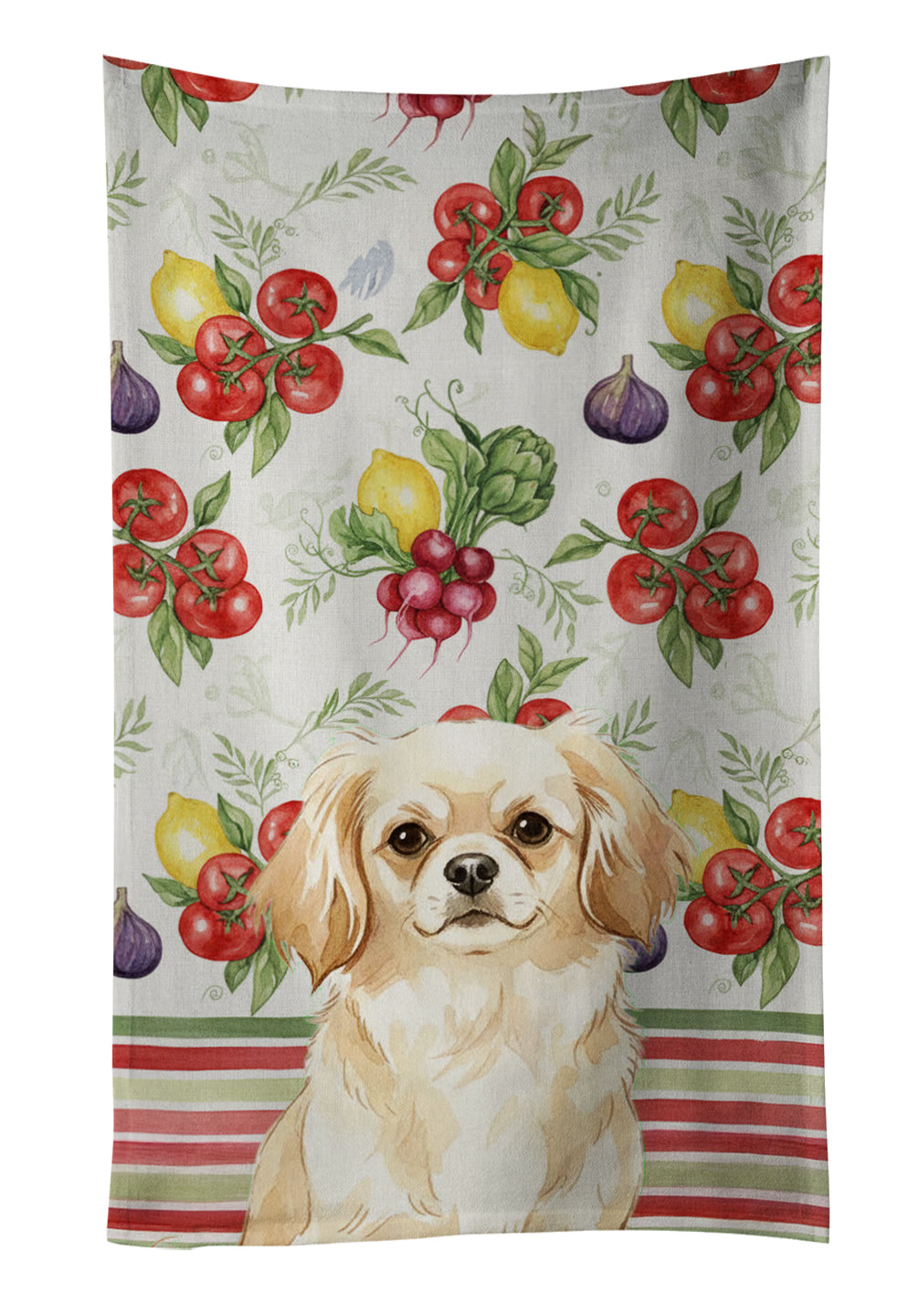 Cream Tibetan Spaniel Vegetables Kitchen Towel Velour Plush Front and Cotton Loop Back Machine Washable