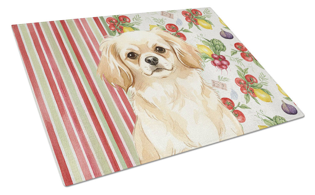 Cream Tibetan Spaniel Vegetables Cutting Board Tempered Glass Kitchen Cutting Surface, Heat Resistant Chopping, Non-Slip Feet, Food Prep & Serving