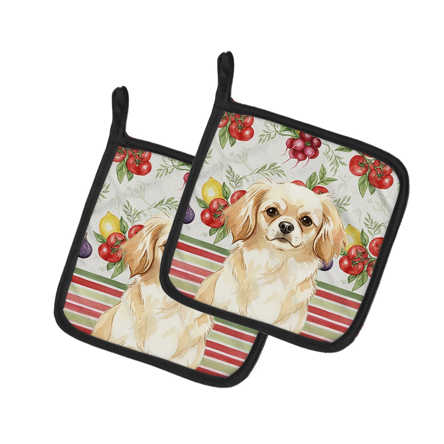 Cream Tibetan Spaniel Vegetables Pot Holder Set of 2 Heat Resistant Quilted Hot Pads 7.5 x 7.5 Inch, Insulated Kitchen Trivets for Cooking & Baking