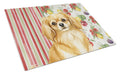 Gold Tibetan Spaniel Vegetables Cutting Board Tempered Glass Kitchen Cutting Surface, Heat Resistant Chopping, Non-Slip Feet, Food Prep & Serving