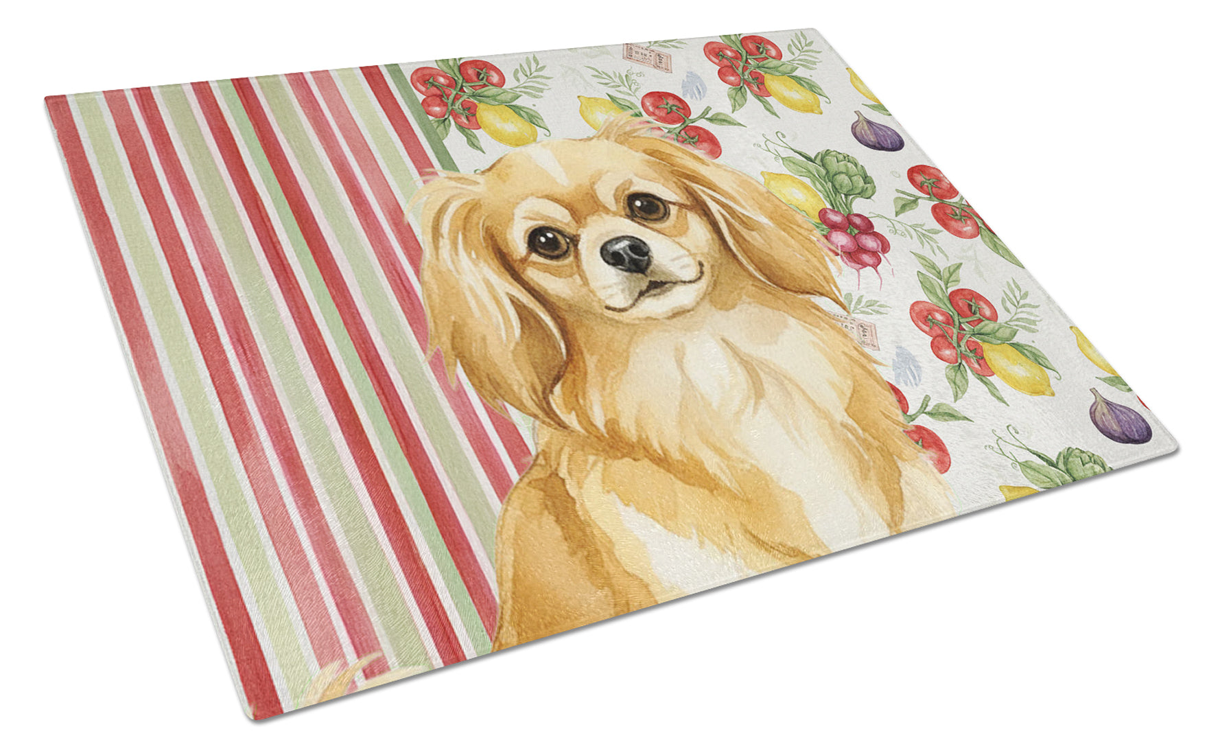 Gold Tibetan Spaniel Vegetables Cutting Board Tempered Glass Kitchen Cutting Surface, Heat Resistant Chopping, Non-Slip Feet, Food Prep & Serving