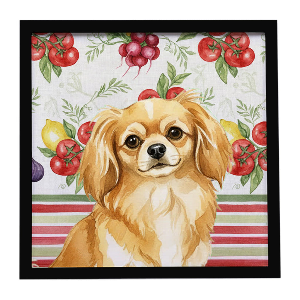 Gold Tibetan Spaniel Vegetables Framed Metal Print Bathroom, Kitchen, Office, Home Decor Wall Art Ready to Hang, Square, 8X8
