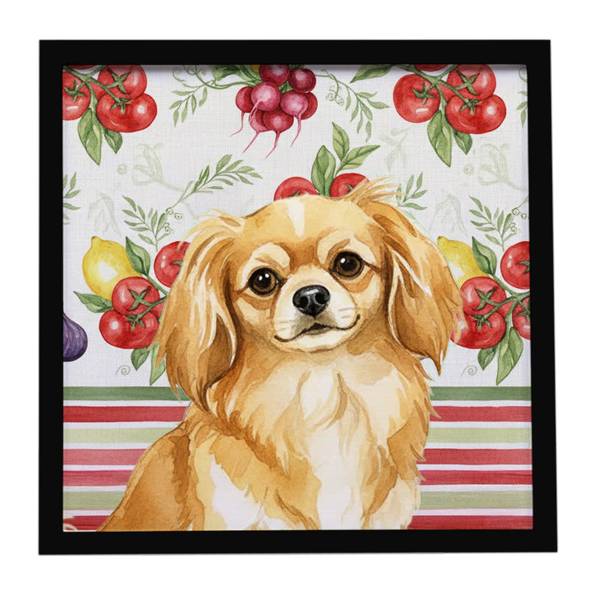 Gold Tibetan Spaniel Vegetables Framed Metal Print Bathroom, Kitchen, Office, Home Decor Wall Art Ready to Hang, Square, 8X8