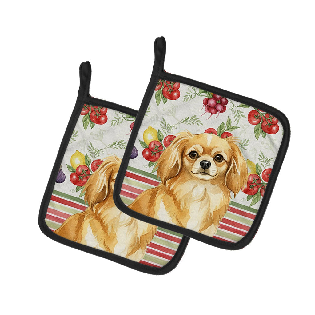 Gold Tibetan Spaniel Vegetables Pot Holder Set of 2 Heat Resistant Quilted Hot Pads 7.5 x 7.5 Inch, Insulated Kitchen Trivets for Cooking & Baking