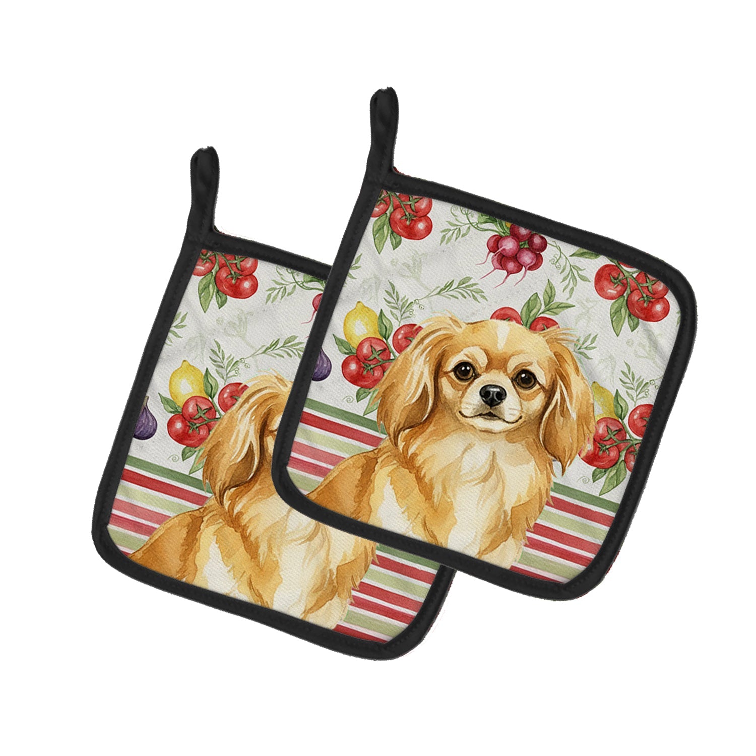 Gold Tibetan Spaniel Vegetables Pot Holder Set of 2 Heat Resistant Quilted Hot Pads 7.5 x 7.5 Inch, Insulated Kitchen Trivets for Cooking & Baking