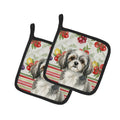 Grey and White Tibetan Spaniel Vegetables Pot Holder Set of 2 Heat Resistant Quilted Hot Pads 7.5 x 7.5 Inch, Insulated Kitchen Trivets for Cooking & Baking