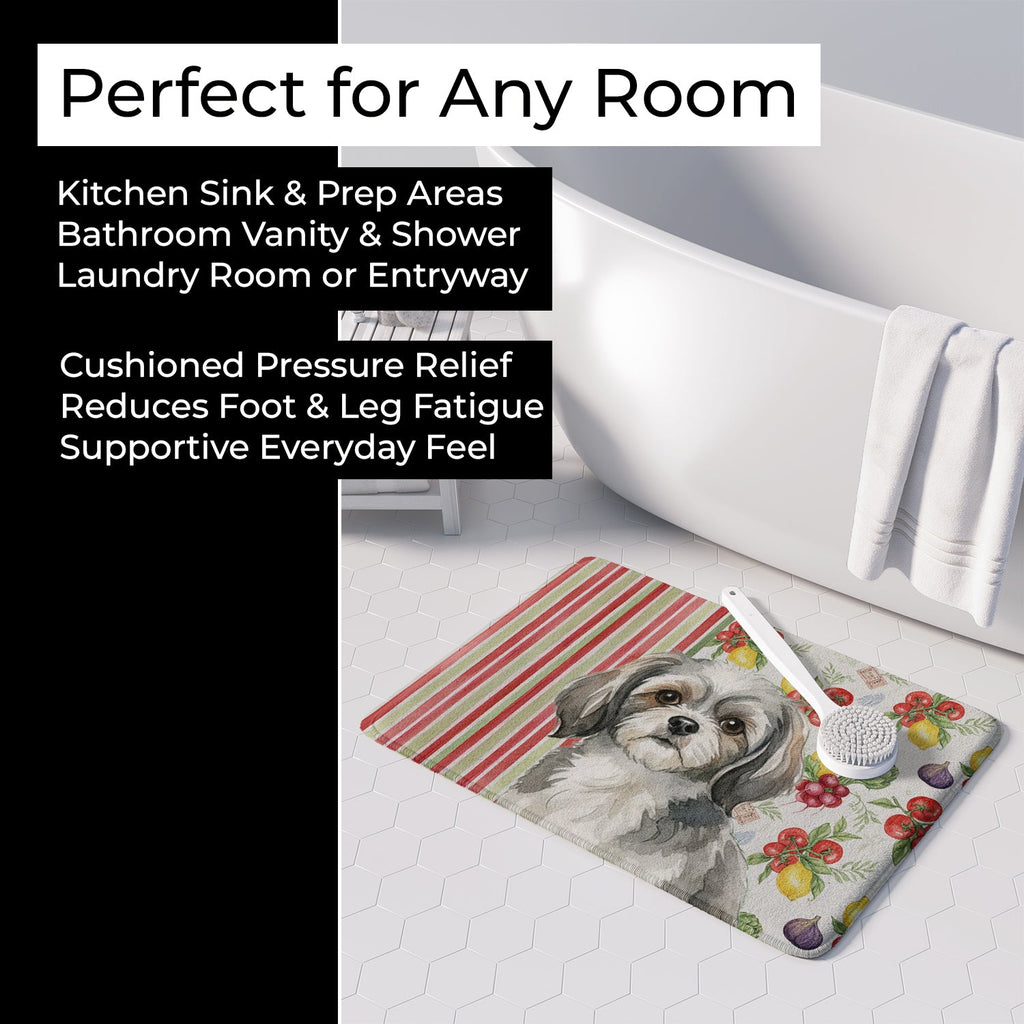 Grey and White Tibetan Spaniel Vegetables Memory Foam Kitchen Mat Machine Washable Anti-Fatigue Cushion Comfort Bath or Kitchen Rug