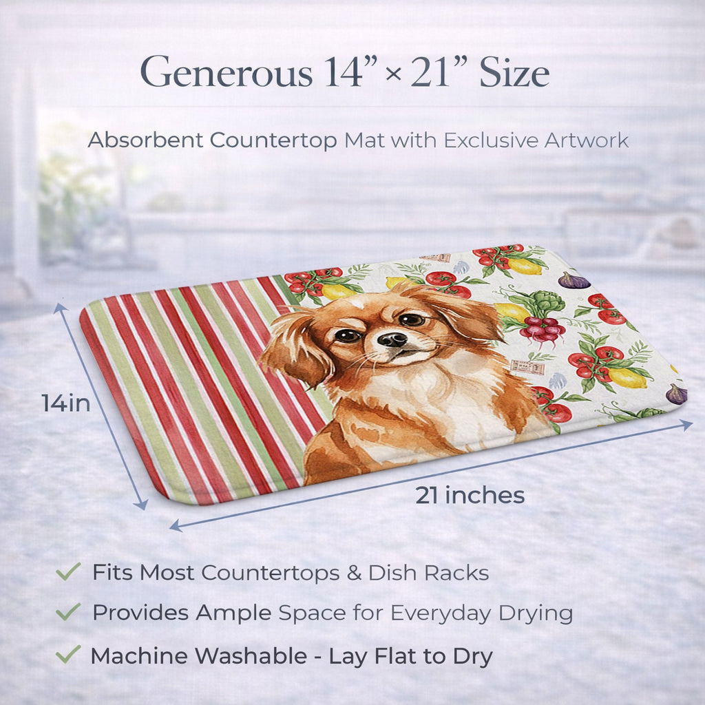 Red Tibetan Spaniel Vegetables Dish Drying Mat Absorbent Dish Drying Mat Pad for Kitchen Counter Dish Drainer Mat for Countertop, 14 x 21", Multicolor