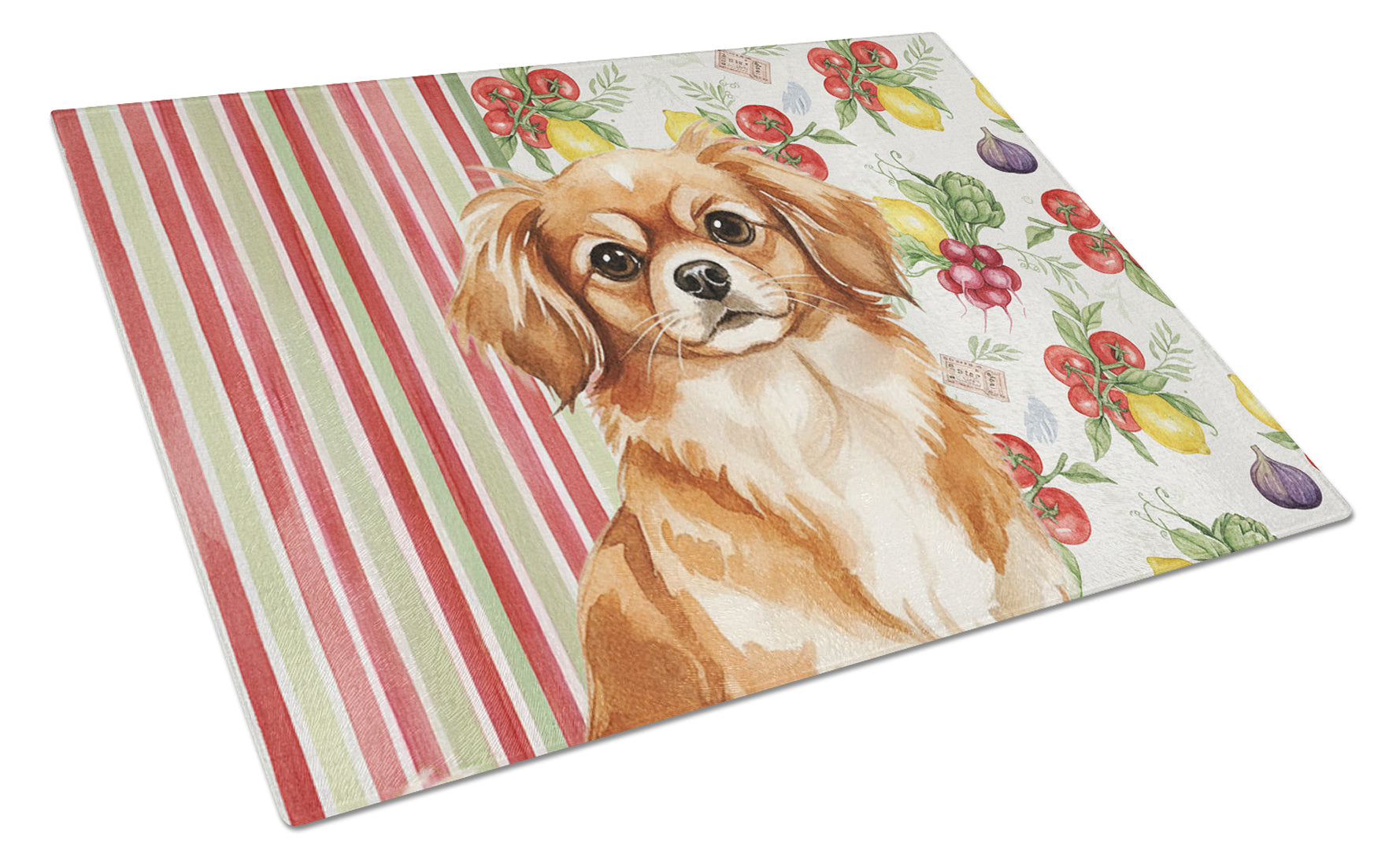Red Tibetan Spaniel Vegetables Cutting Board Tempered Glass Kitchen Cutting Surface, Heat Resistant Chopping, Non-Slip Feet, Food Prep & Serving