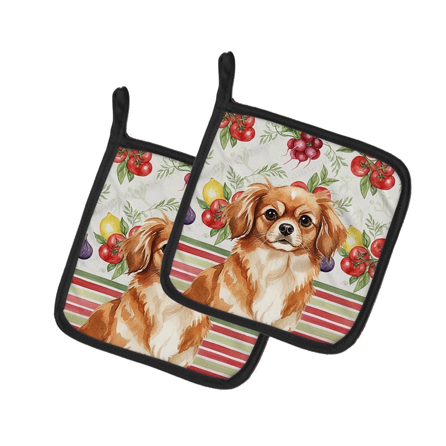 Red Tibetan Spaniel Vegetables Pot Holder Set of 2 Heat Resistant Quilted Hot Pads 7.5 x 7.5 Inch, Insulated Kitchen Trivets for Cooking & Baking
