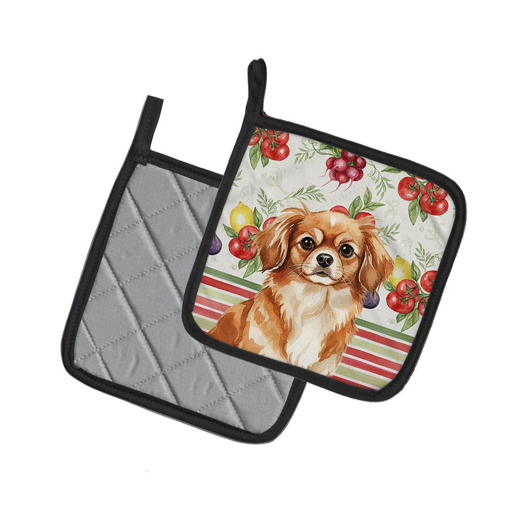 Red Tibetan Spaniel Vegetables Pot Holder Set of 2 Heat Resistant Quilted Hot Pads 7.5 x 7.5 Inch, Insulated Kitchen Trivets for Cooking & Baking