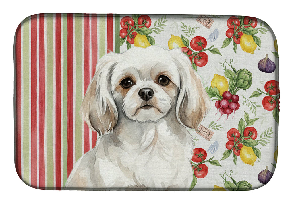 White Tibetan Spaniel Vegetables Dish Drying Mat Absorbent Dish Drying Mat Pad for Kitchen Counter Dish Drainer Mat for Countertop, 14 x 21", Multicolor