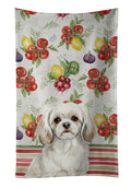 White Tibetan Spaniel Vegetables Kitchen Towel Velour Plush Front and Cotton Loop Back Machine Washable