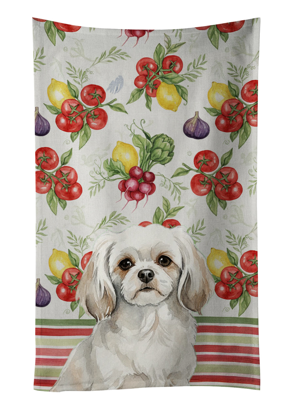 White Tibetan Spaniel Vegetables Kitchen Towel Velour Plush Front and Cotton Loop Back Machine Washable