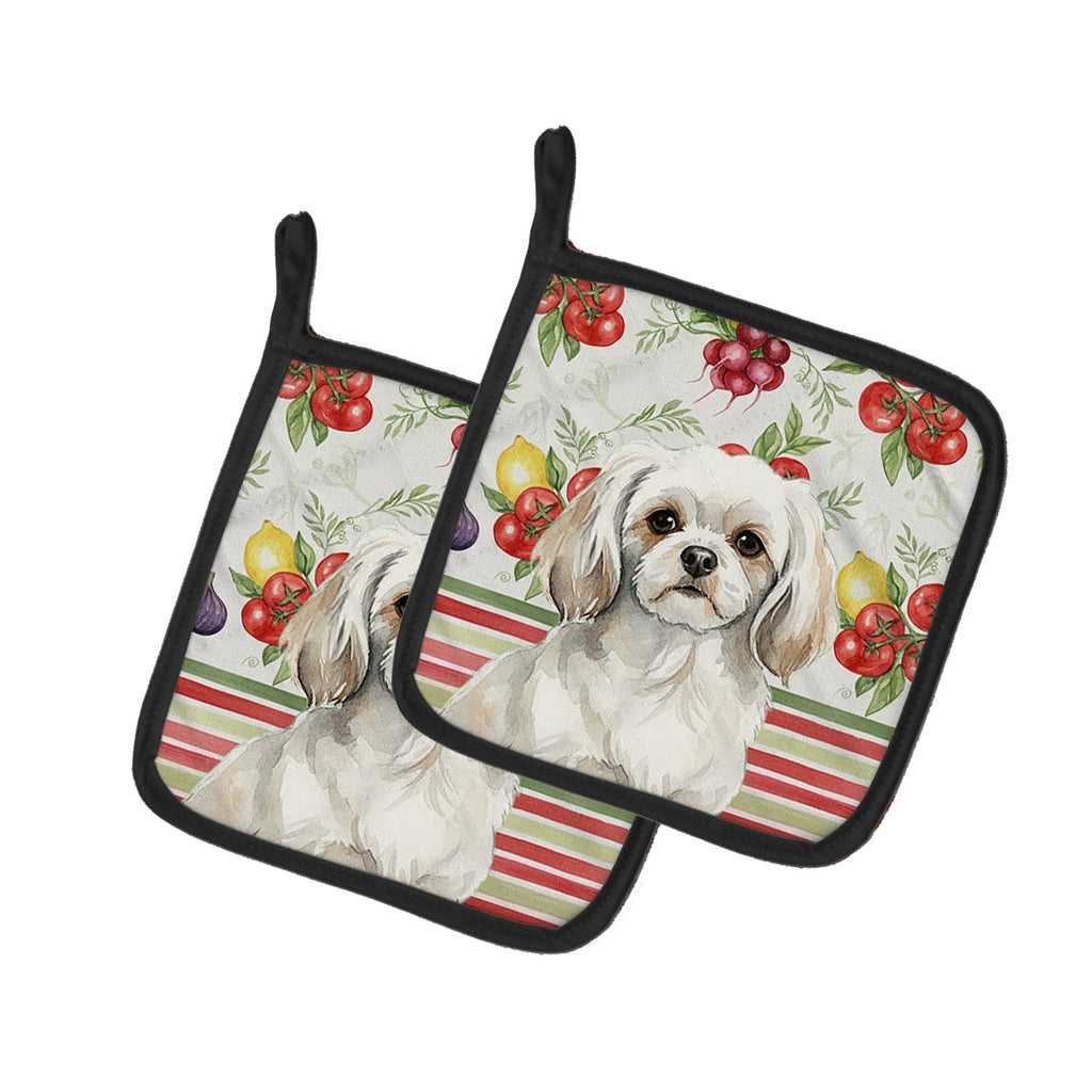 White Tibetan Spaniel Vegetables Pot Holder Set of 2 Heat Resistant Quilted Hot Pads 7.5 x 7.5 Inch, Insulated Kitchen Trivets for Cooking & Baking