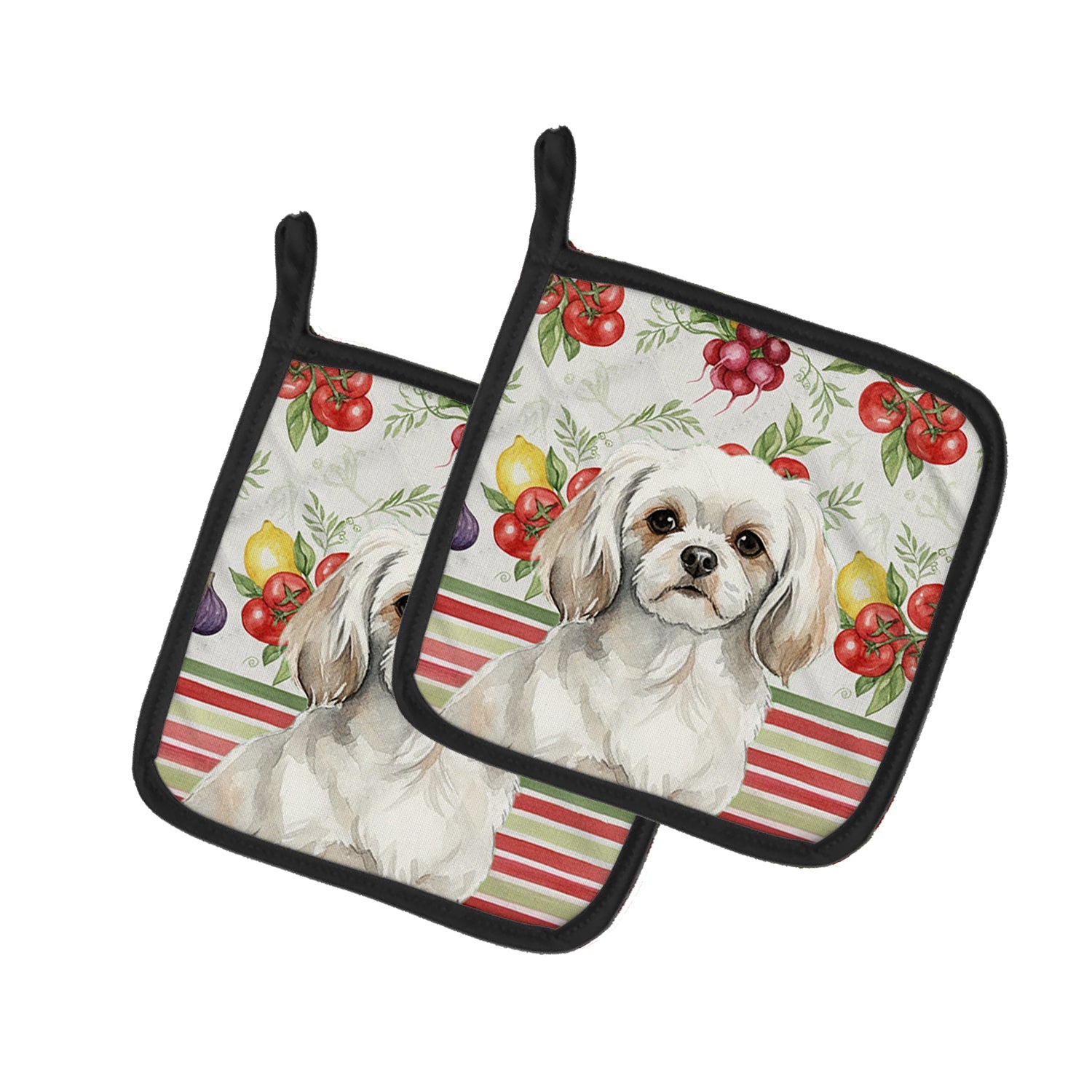 White Tibetan Spaniel Vegetables Pot Holder Set of 2 Heat Resistant Quilted Hot Pads 7.5 x 7.5 Inch, Insulated Kitchen Trivets for Cooking & Baking