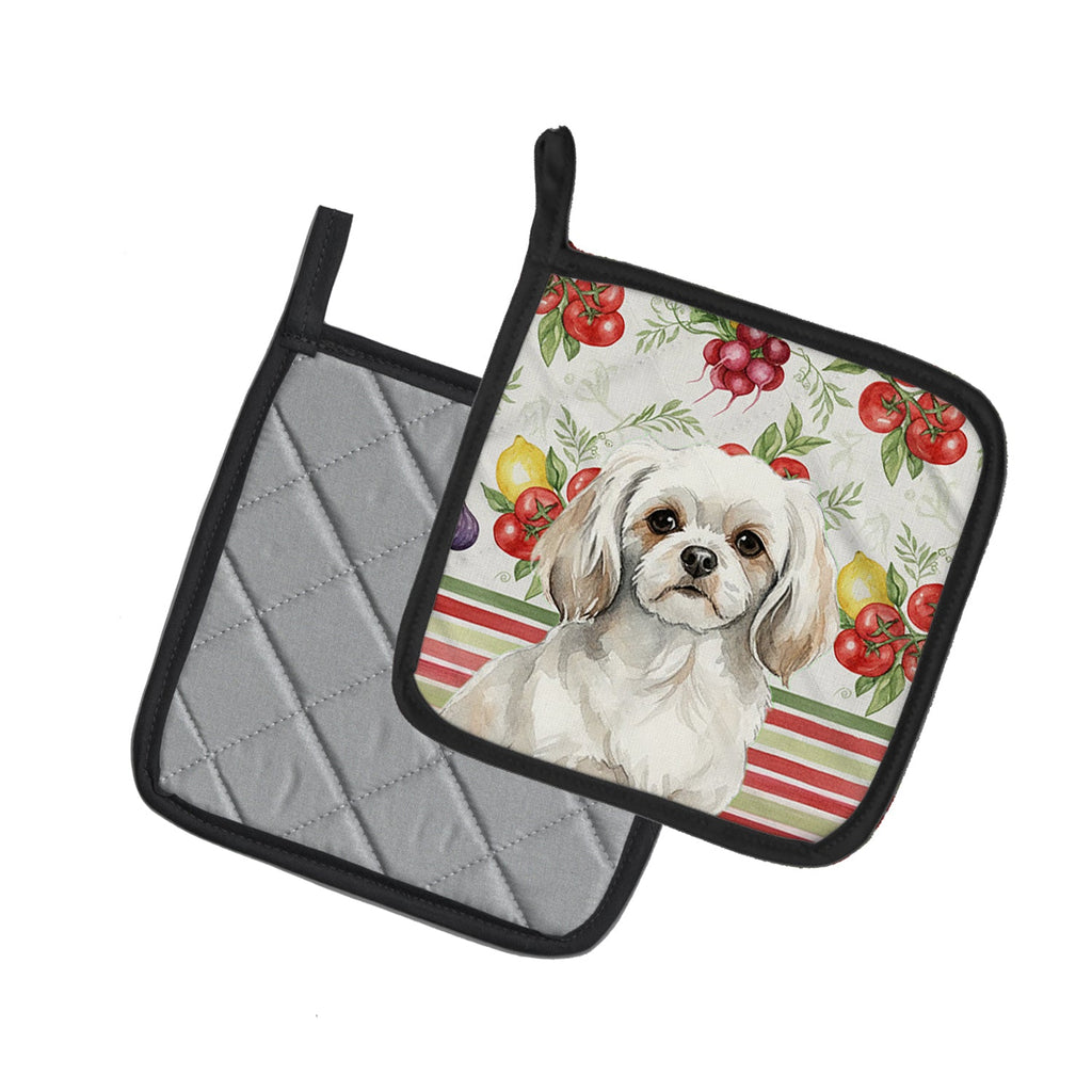 White Tibetan Spaniel Vegetables Pot Holder Set of 2 Heat Resistant Quilted Hot Pads 7.5 x 7.5 Inch, Insulated Kitchen Trivets for Cooking & Baking