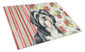 Black and White Tibetan Terrier Vegetables Cutting Board Tempered Glass Kitchen Cutting Surface, Heat Resistant Chopping, Non-Slip Feet, Food Prep & Serving