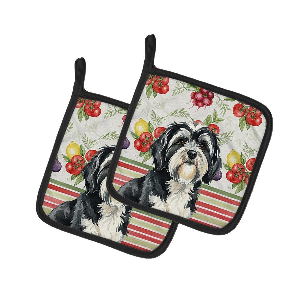 Black and White Tibetan Terrier Vegetables Pot Holder Set of 2 Heat Resistant Quilted Hot Pads 7.5 x 7.5 Inch, Insulated Kitchen Trivets for Cooking & Baking