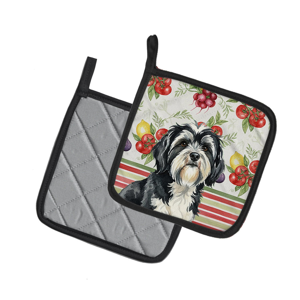 Black and White Tibetan Terrier Vegetables Pot Holder Set of 2 Heat Resistant Quilted Hot Pads 7.5 x 7.5 Inch, Insulated Kitchen Trivets for Cooking & Baking