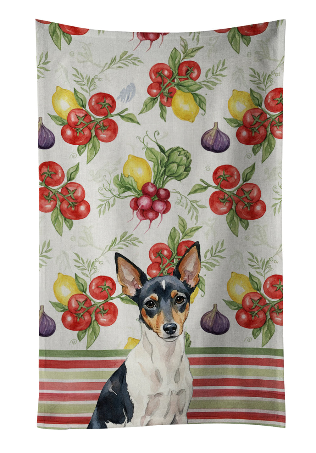 Toy Fox Terrier Vegetables Kitchen Towel Velour Plush Front and Cotton Loop Back Machine Washable
