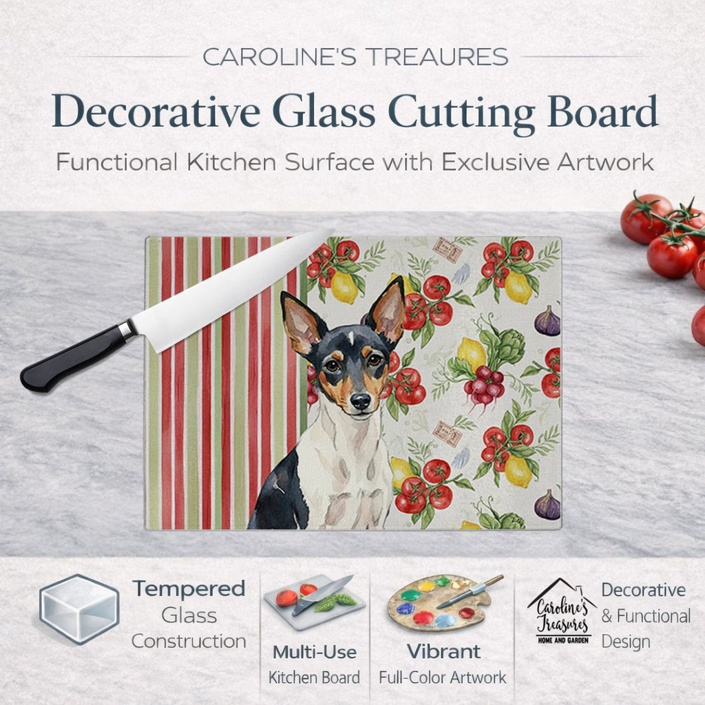 Toy Fox Terrier Vegetables Cutting Board Tempered Glass Kitchen Cutting Surface, Heat Resistant Chopping, Non-Slip Feet, Food Prep & Serving