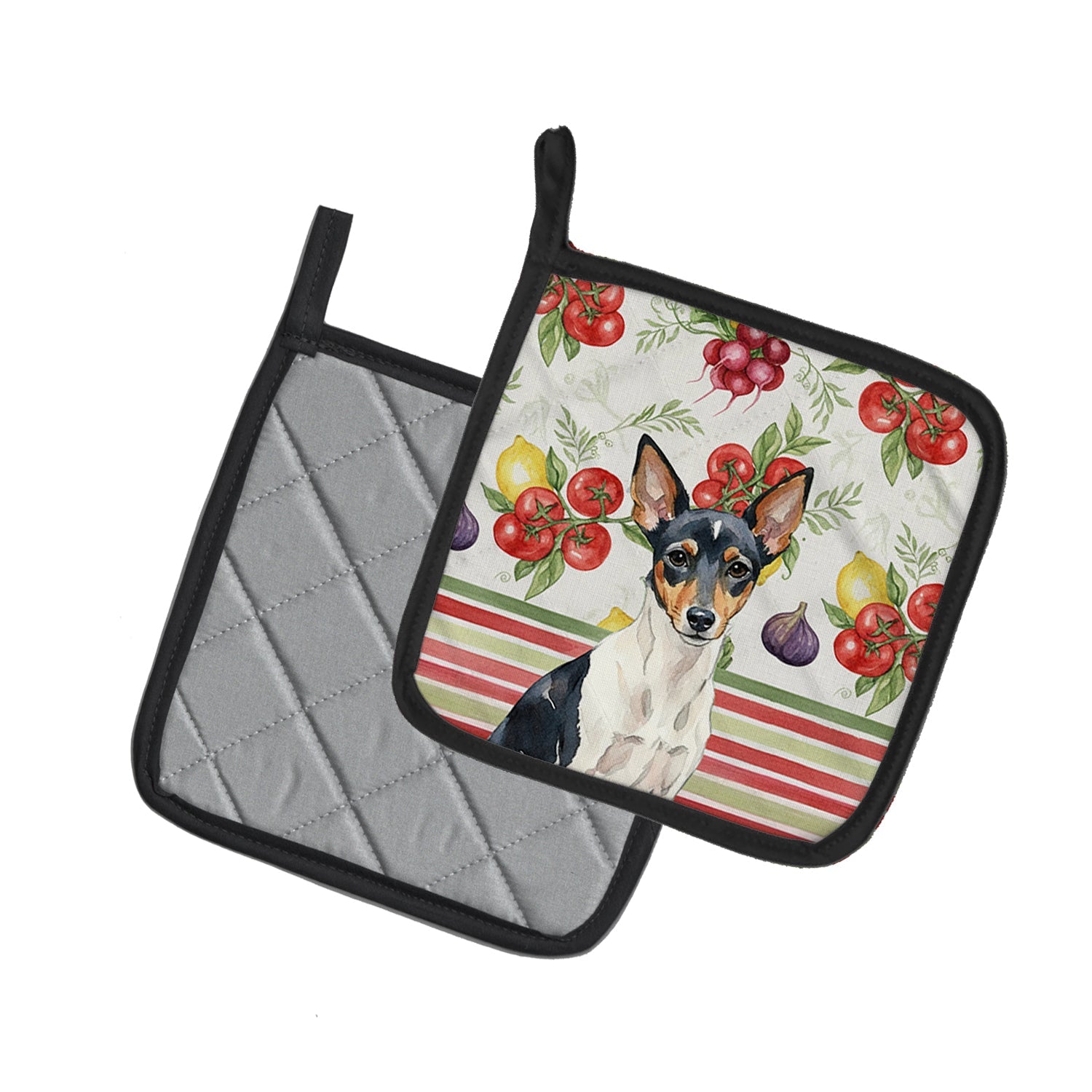Toy Fox Terrier Vegetables Pot Holder Set of 2 Heat Resistant Quilted Hot Pads 7.5 x 7.5 Inch, Insulated Kitchen Trivets for Cooking & Baking