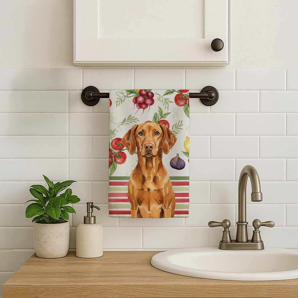 Vizsla Vegetables Kitchen Towel Velour Plush Front and Cotton Loop Back Machine Washable