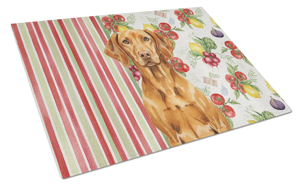 Vizsla Vegetables Cutting Board Tempered Glass Kitchen Cutting Surface, Heat Resistant Chopping, Non-Slip Feet, Food Prep & Serving