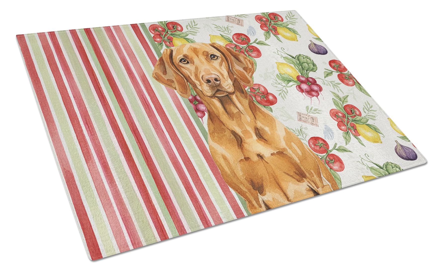 Vizsla Vegetables Cutting Board Tempered Glass Kitchen Cutting Surface, Heat Resistant Chopping, Non-Slip Feet, Food Prep & Serving