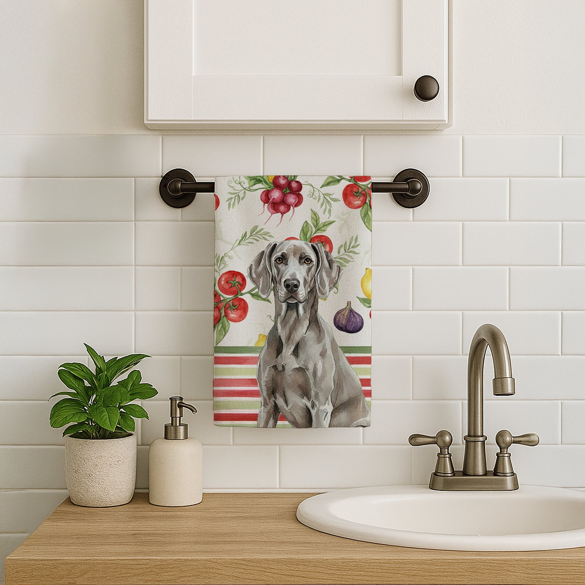 Weimaraner Vegetables Kitchen Towel Velour Plush Front and Cotton Loop Back Machine Washable