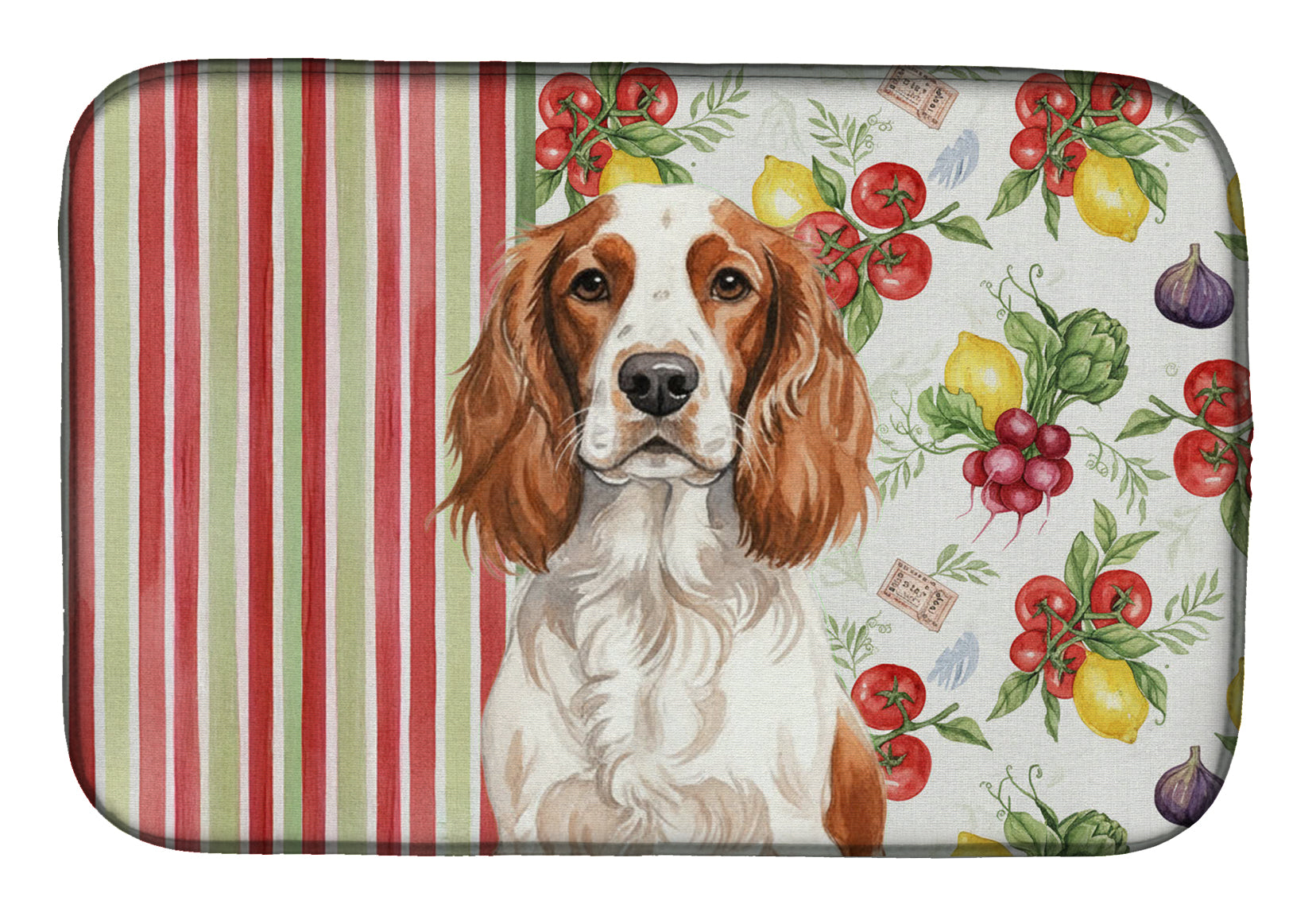 Welsh Springer Spaniel Vegetables Dish Drying Mat Absorbent Dish Drying Mat Pad for Kitchen Counter Dish Drainer Mat for Countertop, 14 x 21", Multicolor