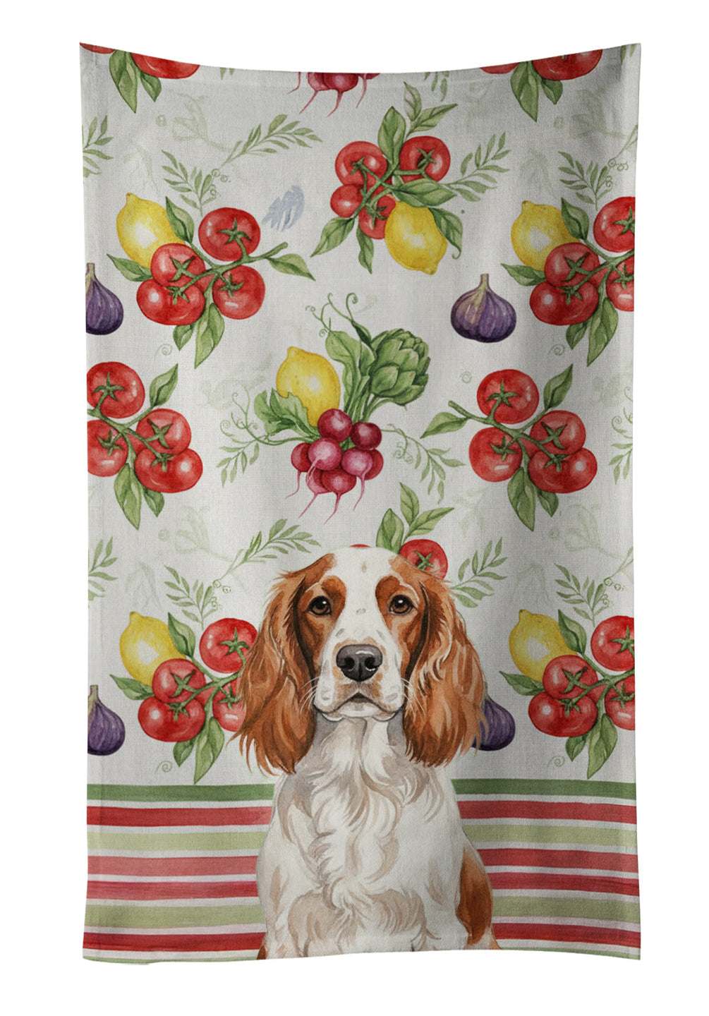 Welsh Springer Spaniel Vegetables Kitchen Towel Velour Plush Front and Cotton Loop Back Machine Washable