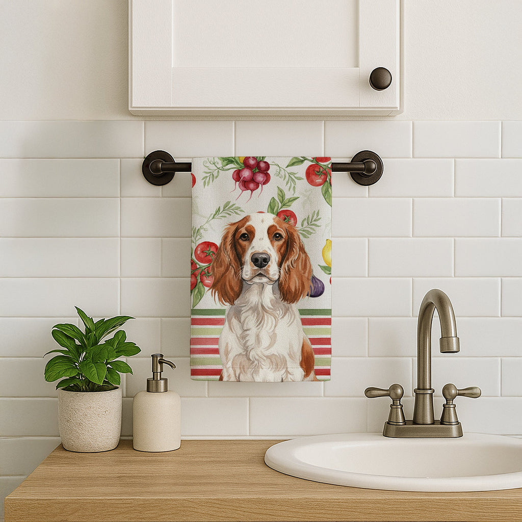 Welsh Springer Spaniel Vegetables Kitchen Towel Velour Plush Front and Cotton Loop Back Machine Washable